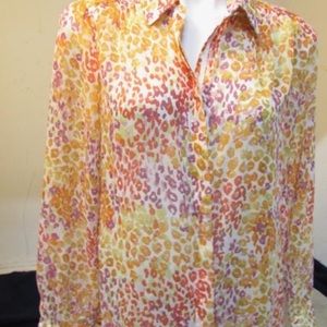 Chicos Wmns Multicolor Leopard Print LS Button Down Chiffon Shirt Sz.1